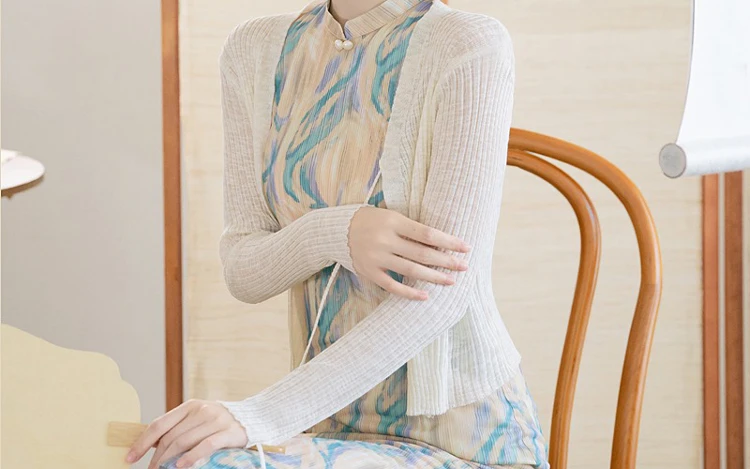 Girls Fashion Cheongsam New Chinoiserie Sleeveless Dress Oil Painting Style