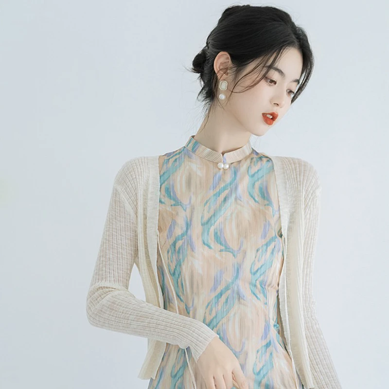 Girls-Fashion-Cheongsam-New-Chinoiserie-Sleeveless-Dress-Oil-Painting-Style-3 Girls Fashion Cheongsam New Chinoiserie Sleeveless Dress Oil Painting Style