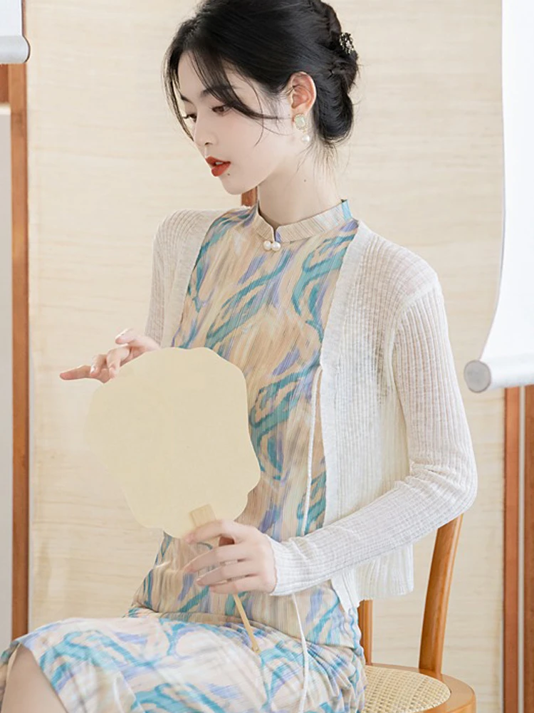 Girls Fashion Cheongsam New Chinoiserie Sleeveless Dress Oil Painting Style
