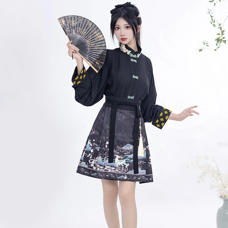 Modern-Casual-Ladies-Hanfu-Spring-Short-Mamian-Skirt-1 Modern Casual Ladies Hanfu Spring Short Mamian Skirt