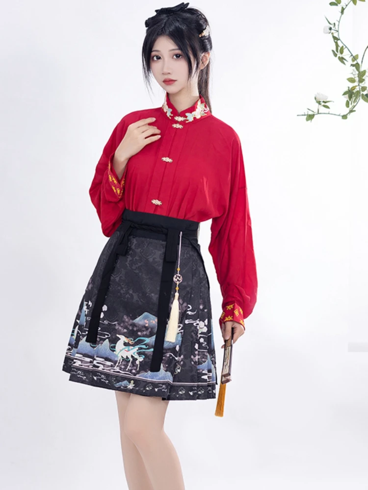 Modern Casual Ladies Hanfu Spring Short Mamian Skirt