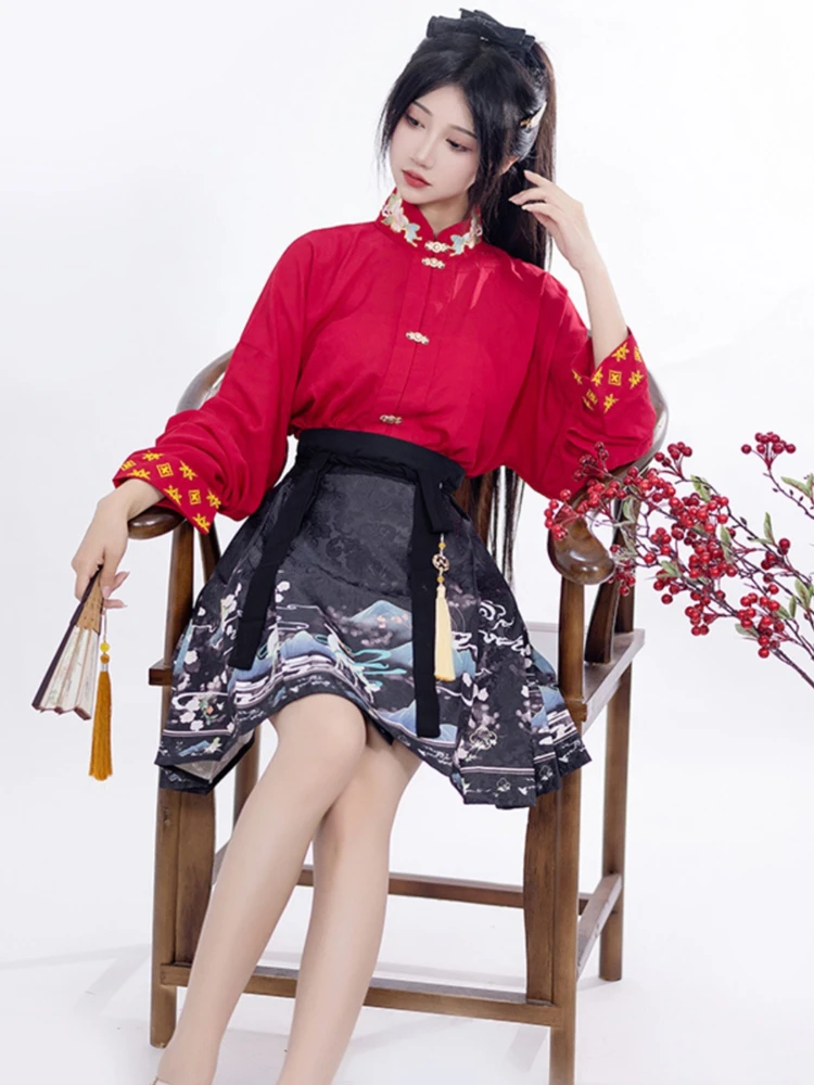 Modern Casual Ladies Hanfu Spring Short Mamian Skirt