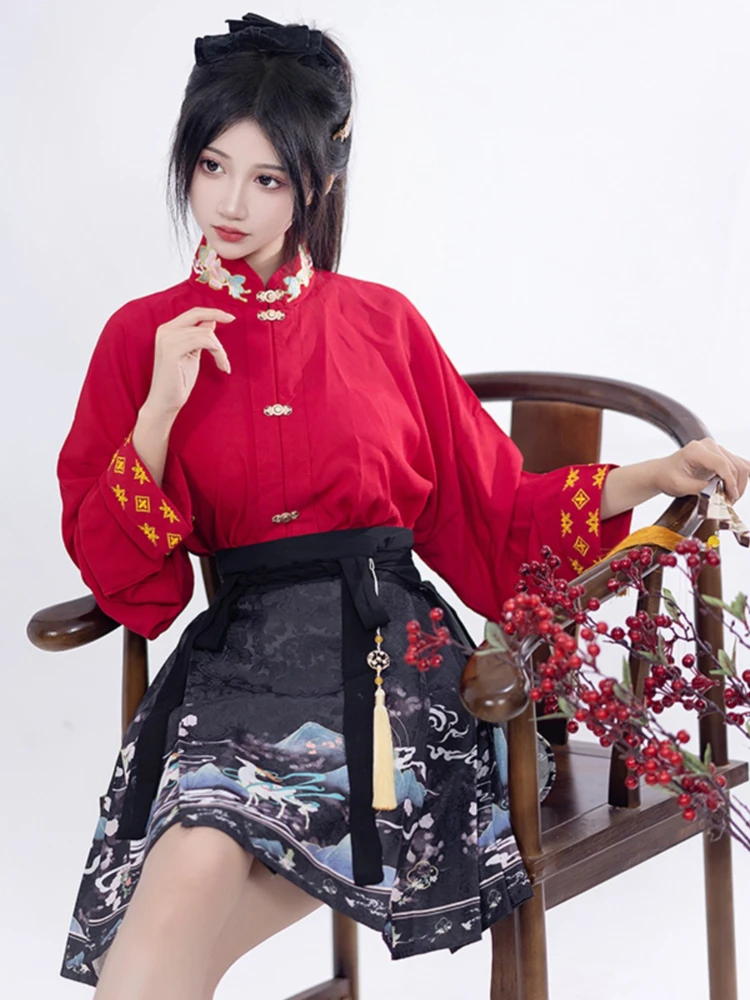 Modern Casual Ladies Hanfu Spring Short Mamian Skirt