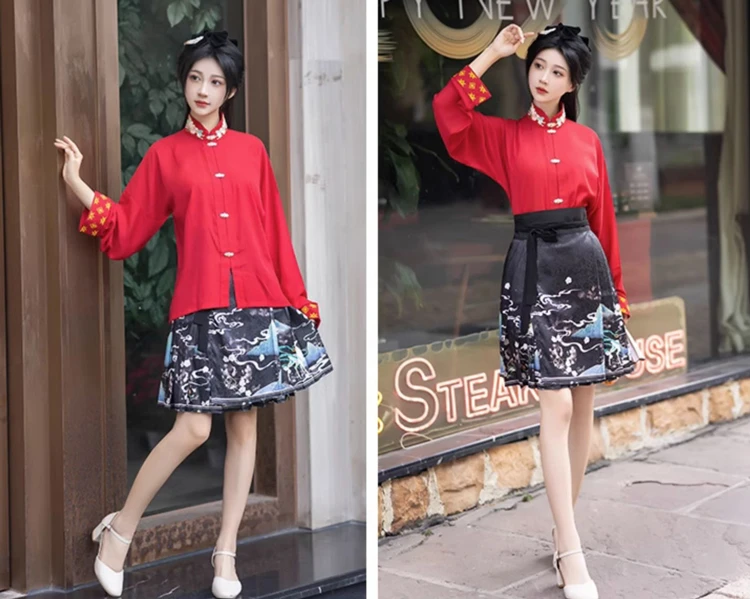 Modern Casual Ladies Hanfu Spring Short Mamian Skirt