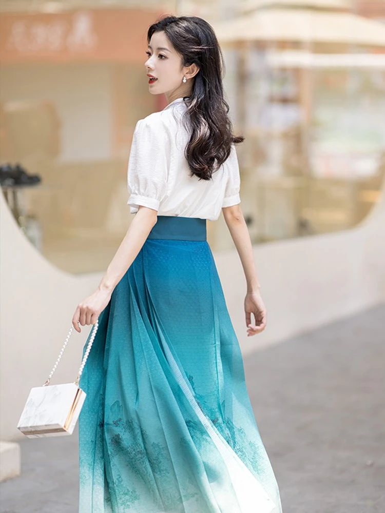 Summer Women Hanfu Modern Mamian Skirt Fresh Styling Shirt