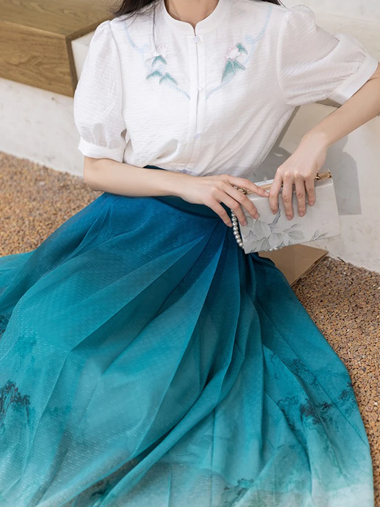 Summer Women Hanfu Modern Mamian Skirt Fresh Styling Shirt
