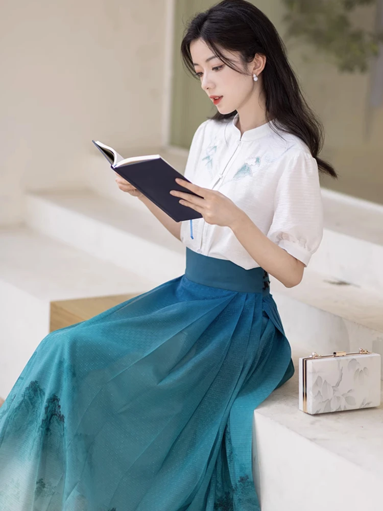 Summer Women Hanfu Modern Mamian Skirt Fresh Styling Shirt