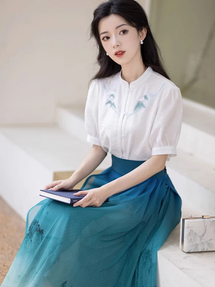Summer Women Hanfu Modern Mamian Skirt Fresh Styling Shirt