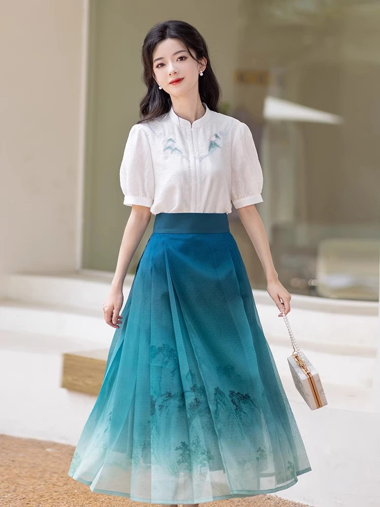 Summer Women Hanfu Modern Mamian Skirt Fresh Styling Shirt