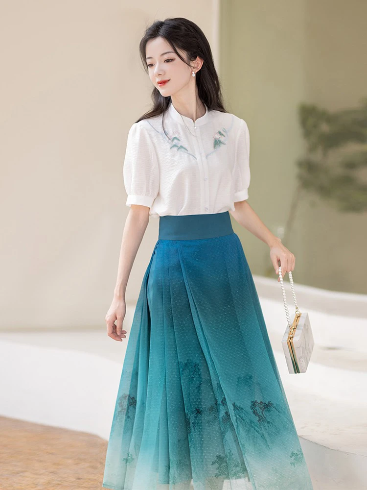 Summer Women Hanfu Modern Mamian Skirt Fresh Styling Shirt