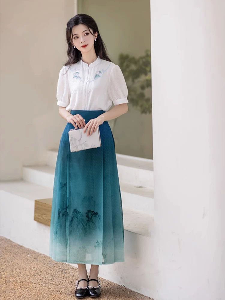 Summer Women Hanfu Modern Mamian Skirt Fresh Styling Shirt