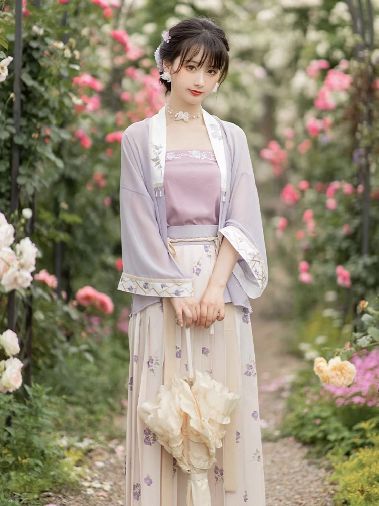 Women Spring Purple Hanfu Cute Song Dynasty Costume