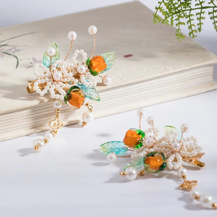 Ladies Hairpin Classical Pink Flower Buyao Tassel Hair Pin Accessories