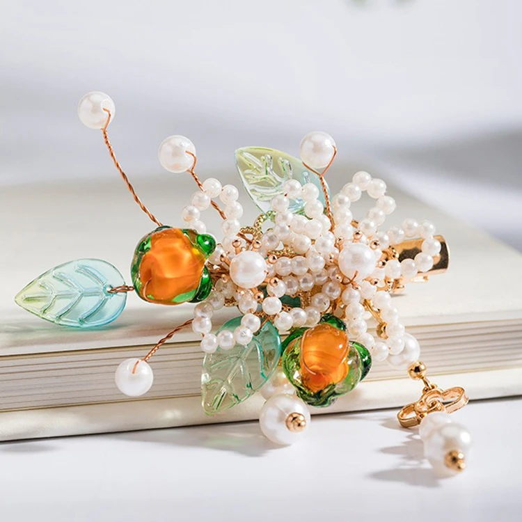 Ladies Hairpin Classical Pink Flower Buyao Tassel Hair Pin Accessories