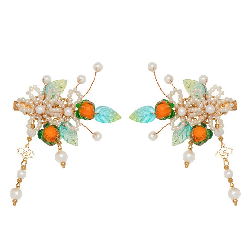 Children-Hanfu-Hair-Accessories-Persimmon-Fairy-Pearl-Hair-Clips-4 Ladies Hairpin Classical Pink Flower Buyao Tassel Hair Pin Accessories