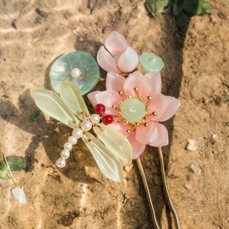 Girl-Hanfu-Lotus-Hairpin-Dragonfly-Unique-Hair-Accessories-1 Girl Hanfu Lotus Hairpin Dragonfly Unique Hair Accessories