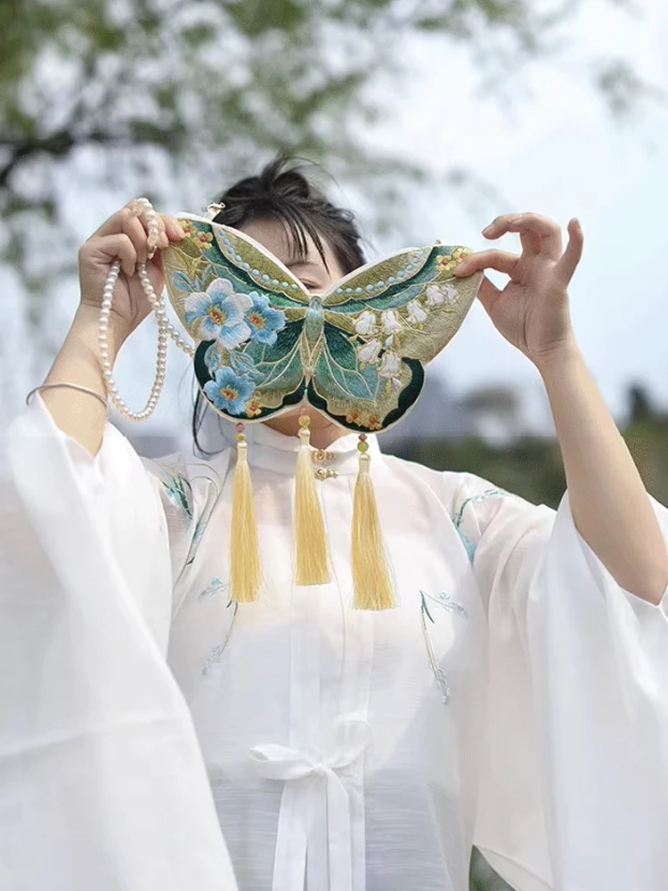 Hanfu Bag Ancient Style Embroidery Double Sided Heterochromatic Crossbody Bag Accessories