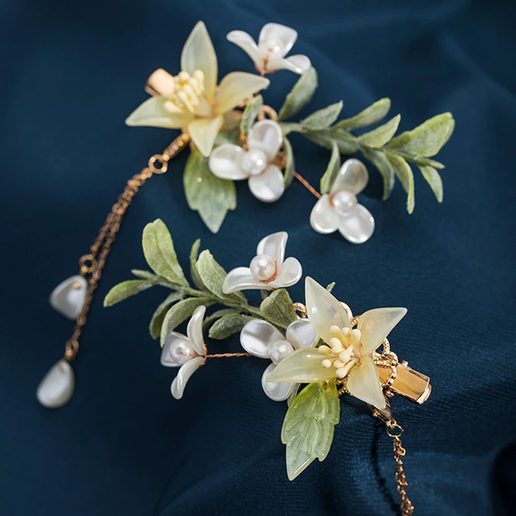 Hanfu Hair Accessories Daffodil Flocking Hair Clips Vintage Cheongsam Hairpin