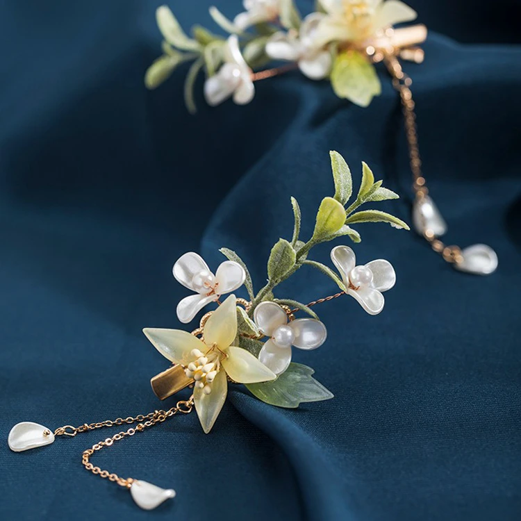 Hanfu Hair Accessories Daffodil Flocking Hair Clips Vintage Cheongsam Hairpin