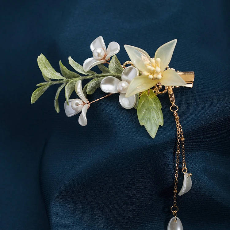 Hanfu Hair Accessories Daffodil Flocking Hair Clips Vintage Cheongsam Hairpin