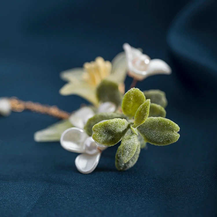 Hanfu Hair Accessories Daffodil Flocking Hair Clips Vintage Cheongsam Hairpin
