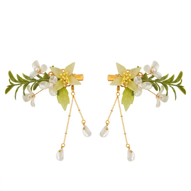 Hanfu-Hair-Accessories-Daffodil-Flocking-Hair-Clips-Vintage-Cheongsam-Hairpin-4 Hanfu Hair Accessories Daffodil Flocking Hair Clips Vintage Cheongsam Hairpin