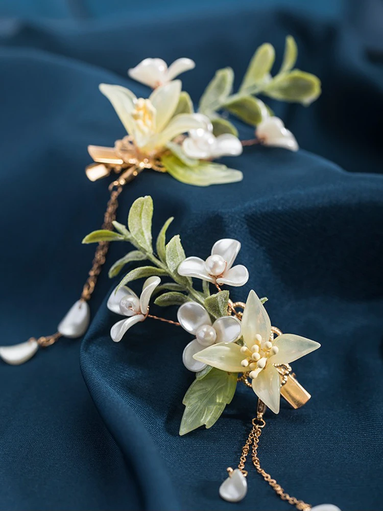 Hanfu Hair Accessories Daffodil Flocking Hair Clips Vintage Cheongsam Hairpin