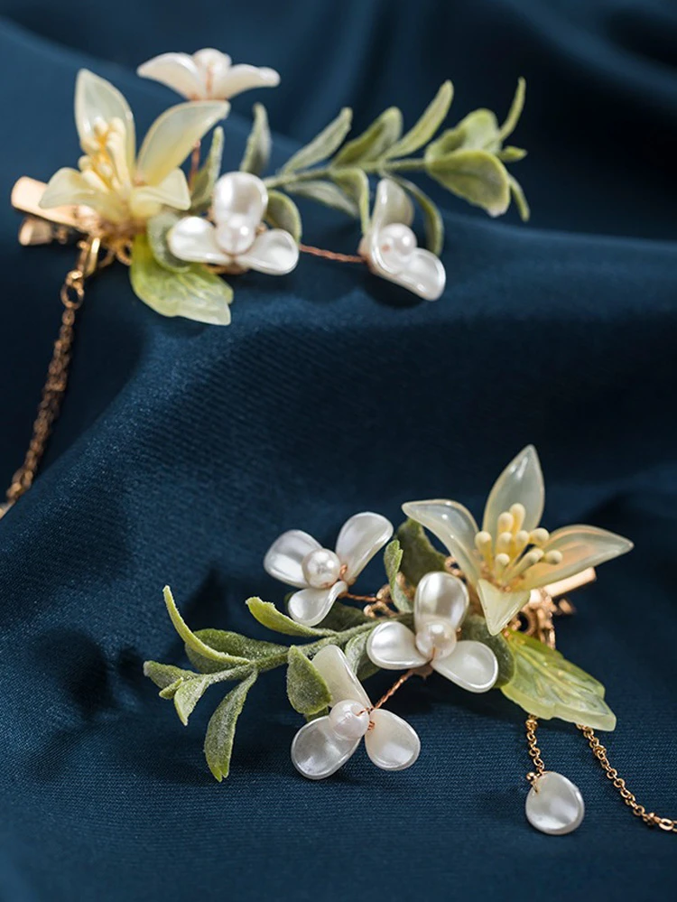 Hanfu Hair Accessories Daffodil Flocking Hair Clips Vintage Cheongsam Hairpin
