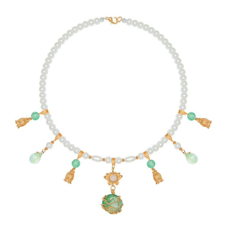Hanfu-Necklace-Water-Drops-Green-Women-Pearl-Ying-Luo-Accessories-4 Hanfu Necklace Water Drops Green Women Pearl Ying Luo Accessories