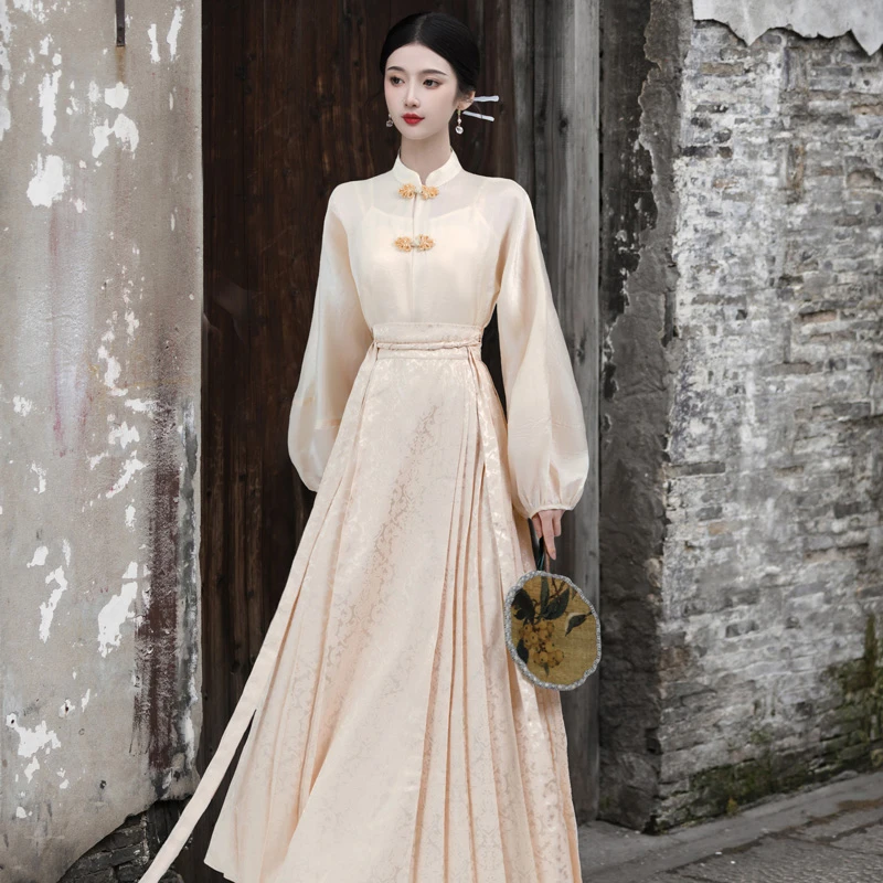 Ladies Chinese Shirt Ming Dynasty Mamian Skirt Modern Hanfu Set