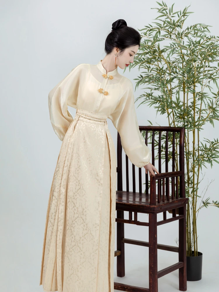 Ladies Chinese Shirt Ming Dynasty Mamian Skirt Modern Hanfu Set