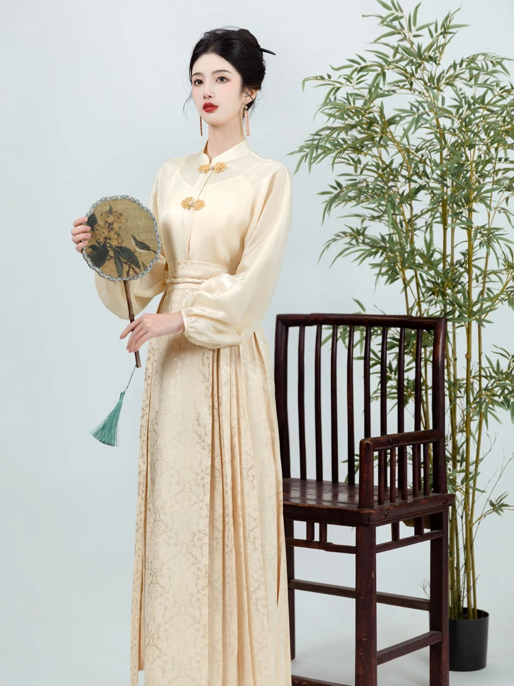 Ladies Chinese Shirt Ming Dynasty Mamian Skirt Modern Hanfu Set