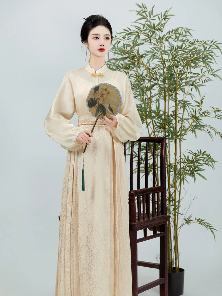 Ladies Chinese Shirt Ming Dynasty Mamian Skirt Modern Hanfu Set