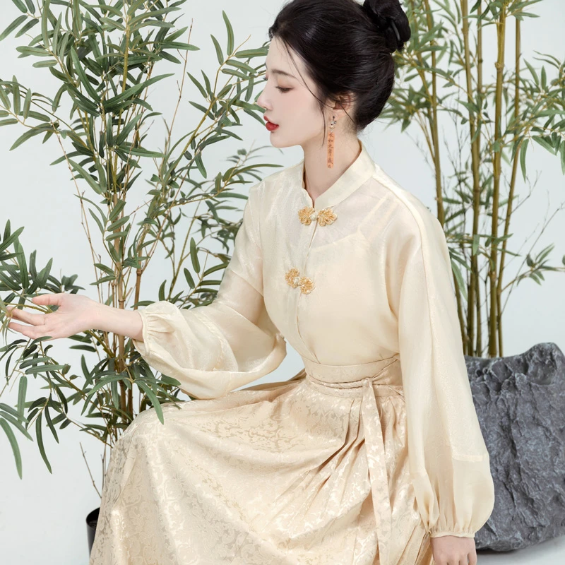Ladies-Chinese-Shirt-Ming-Dynasty-Mamian-Skirt-Modern-Hanfu-Set-3 Ladies Chinese Shirt Ming Dynasty Mamian Skirt Modern Hanfu Set