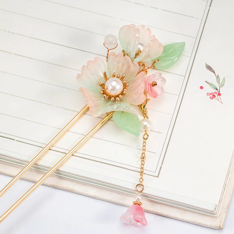 Ladies-Hairpin-Classical-Pink-Flower-Buyao-Tassel-Hair-Pin-Accessories-3 Ladies Hairpin Classical Pink Flower Buyao Tassel Hair Pin Accessories