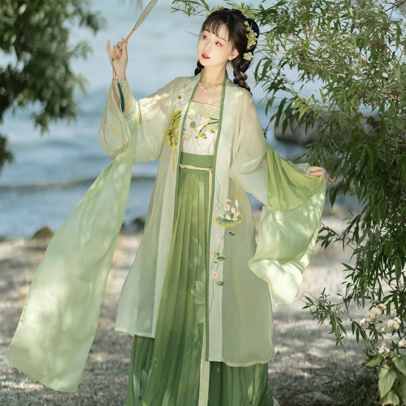 Summer-Ladies-Hanfu-Song-Dynasty-Style-Qiyao-Pleated-Skirt-Lotus-Dress-1 Summer Ladies Hanfu Song Dynasty Style Qiyao Pleated Skirt Lotus Dress