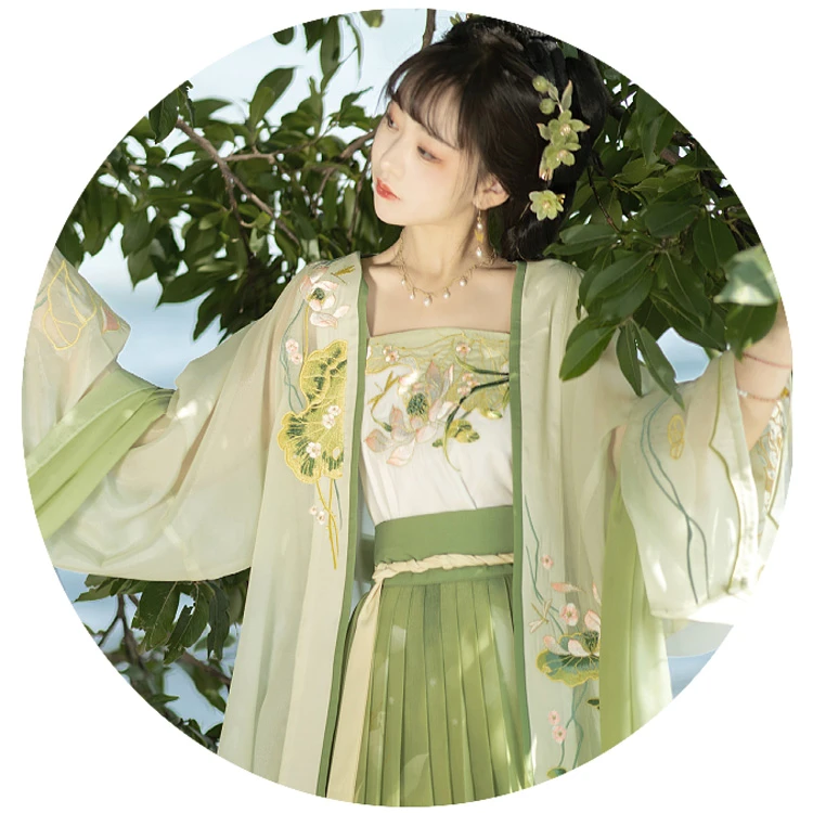 Summer Ladies Hanfu Song Dynasty Style Qiyao Pleated Skirt Lotus Dress