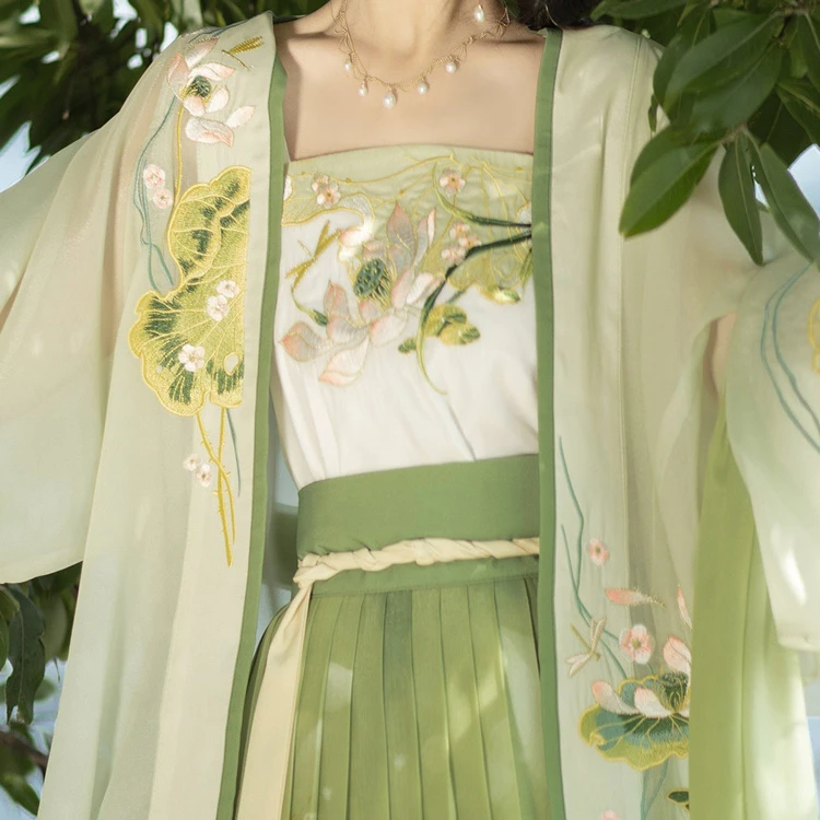 Summer Ladies Hanfu Song Dynasty Style Qiyao Pleated Skirt Lotus Dress