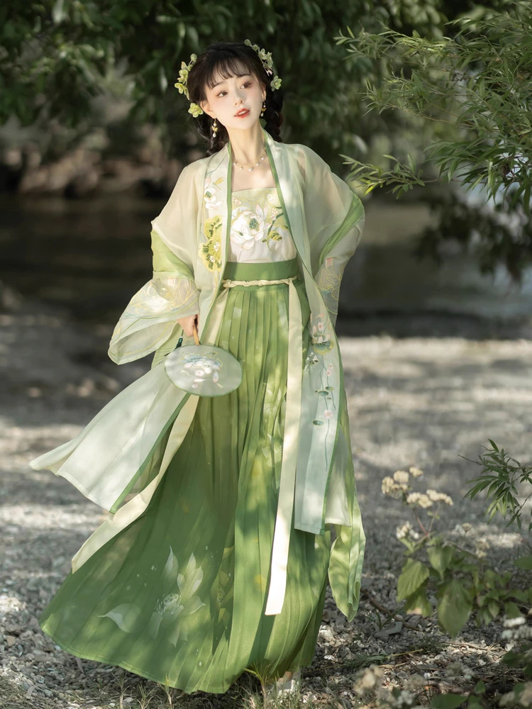 Summer Ladies Hanfu Song Dynasty Style Qiyao Pleated Skirt Lotus Dress