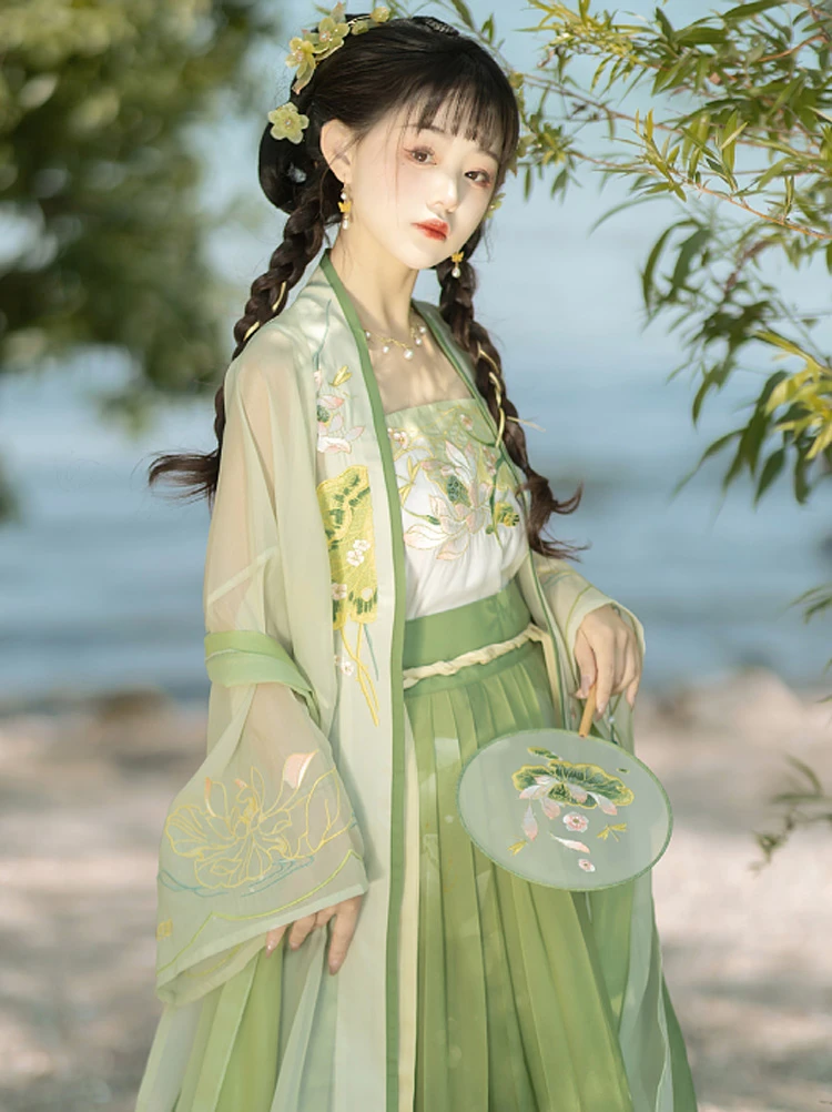 Summer Ladies Hanfu Song Dynasty Style Qiyao Pleated Skirt Lotus Dress