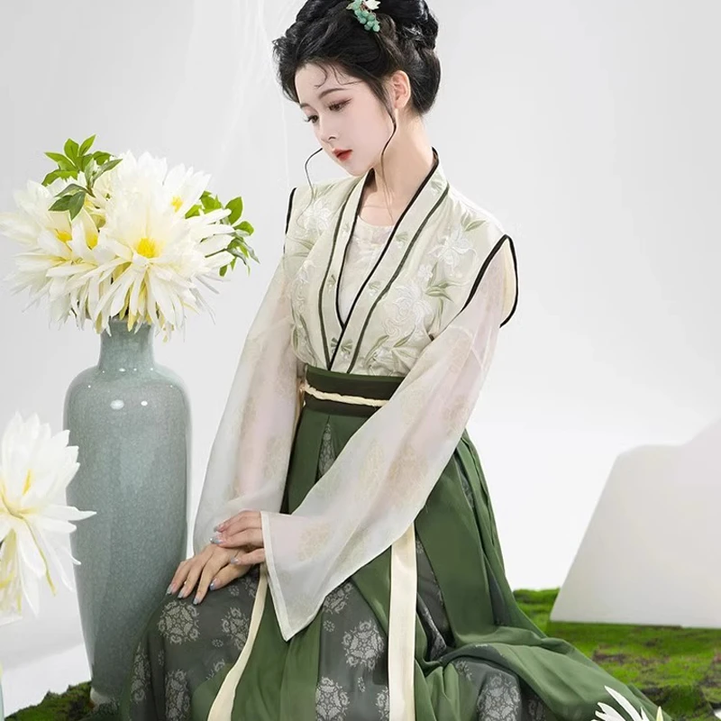 Tang Dynasty Hanfu Women's Qiyao Ruqun Set Daily Green Vintage Dress