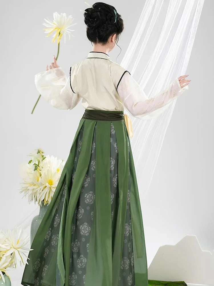 Tang Dynasty Hanfu Women's Qiyao Ruqun Set Daily Green Vintage Dress