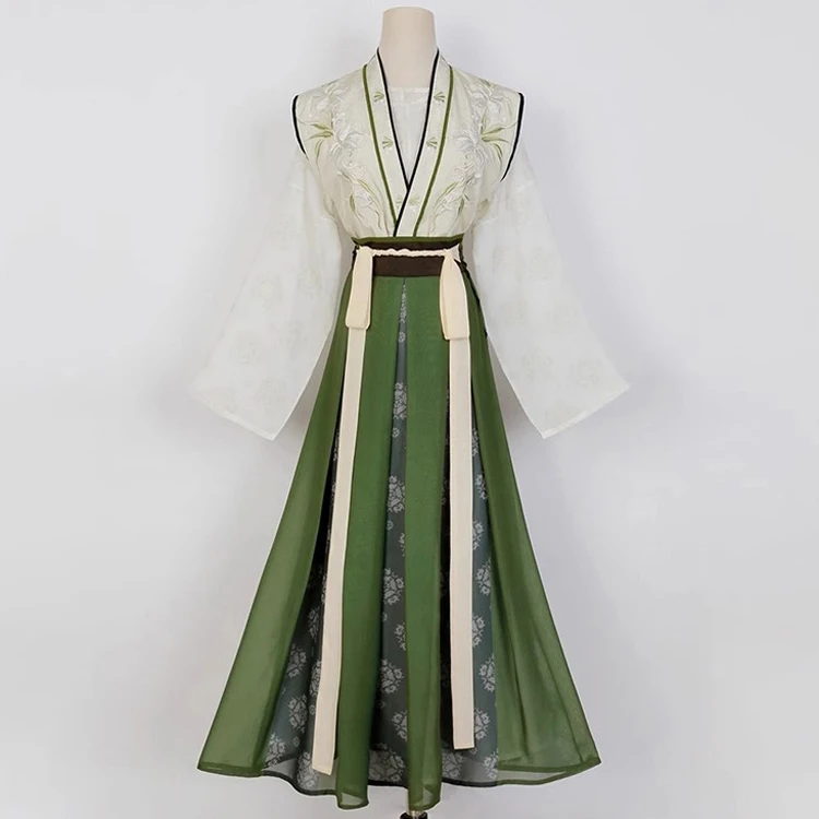 Tang Dynasty Hanfu Women's Qiyao Ruqun Set Daily Green Vintage Dress
