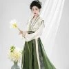 Tang-Dynasty-Hanfu-Women's-Qiyao-Ruqun-Set-Daily-Green-Vintage-Dress-2 Tang Dynasty Hanfu Women's Qiyao Ruqun Set Daily Green Vintage Dress
