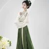 Tang-Dynasty-Hanfu-Women's-Qiyao-Ruqun-Set-Daily-Green-Vintage-Dress-3 Tang Dynasty Hanfu Women's Qiyao Ruqun Set Daily Green Vintage Dress