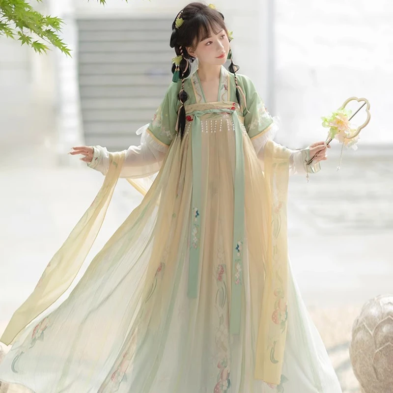 Women-Tang-Dynasty-Hanfu-Qixiong-Shanqun-Summer-Cute-Fairy-Skirt-1 Women Tang Dynasty Hanfu Qixiong Shanqun Summer Cute Fairy Skirt