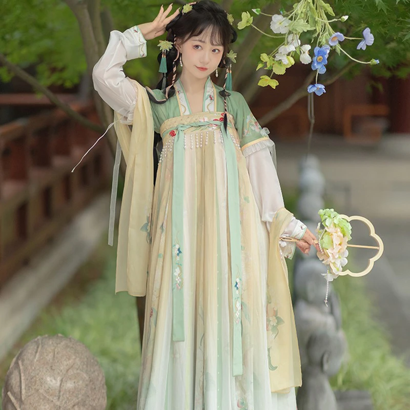 Women-Tang-Dynasty-Hanfu-Qixiong-Shanqun-Summer-Cute-Fairy-Skirt-3 Women Tang Dynasty Hanfu Qixiong Shanqun Summer Cute Fairy Skirt