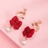 Girls-Bow-Earrings-Hanfu-Pearls-Red-Ear-Clips-2 Girls Bow Earrings Hanfu Pearls Red Ear Clips