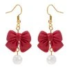 Girls-Bow-Earrings-Hanfu-Pearls-Red-Ear-Clips-4 Girls Bow Earrings Hanfu Pearls Red Ear Clips