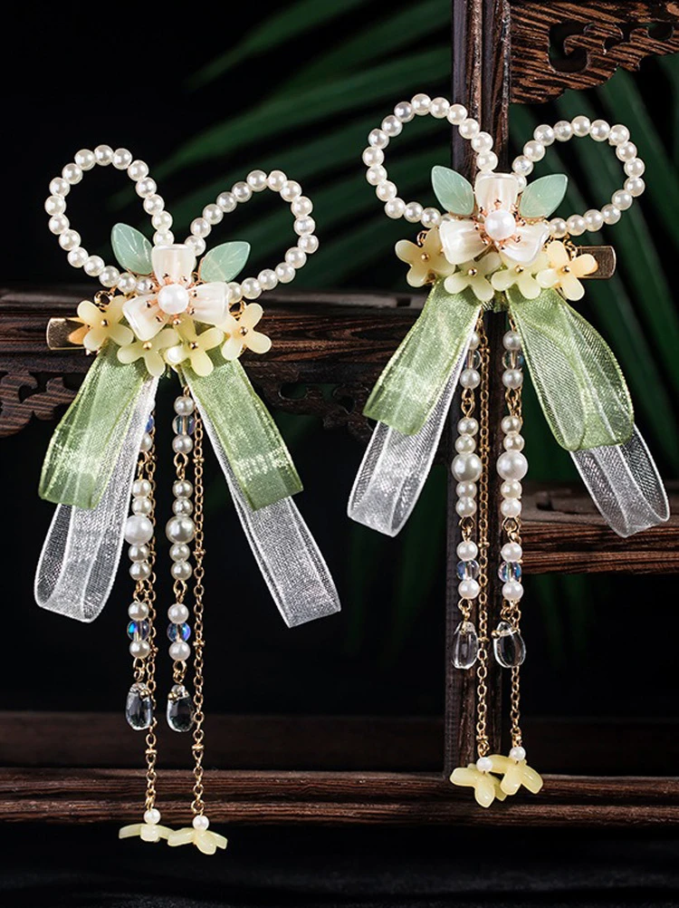 Hanfu Hair Accessories Girls Cinnamon Flower Bowtie Accessories